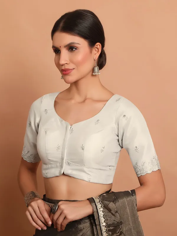 Silver tissue silk blouse with embroidery details