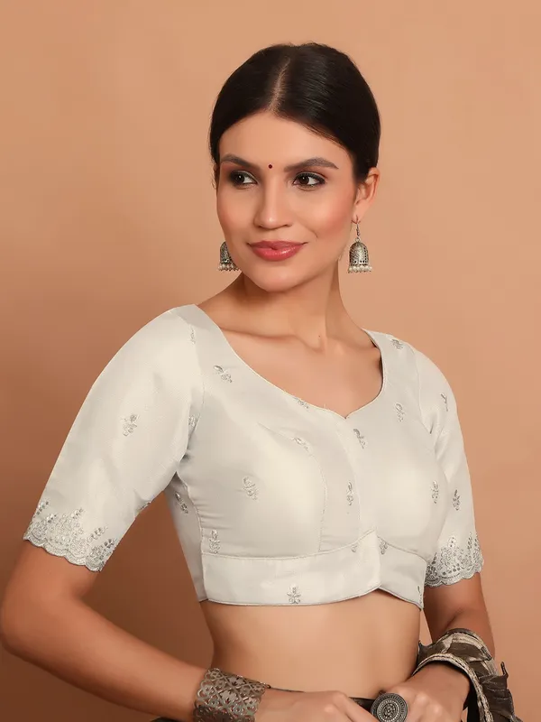 Silver tissue silk blouse with embroidery details