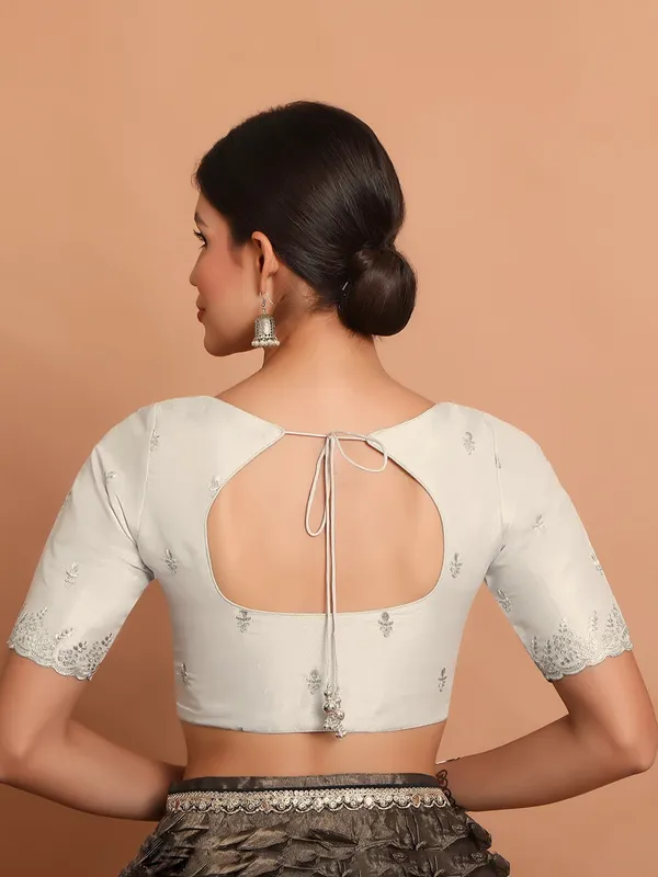Silver tissue silk blouse with embroidery details