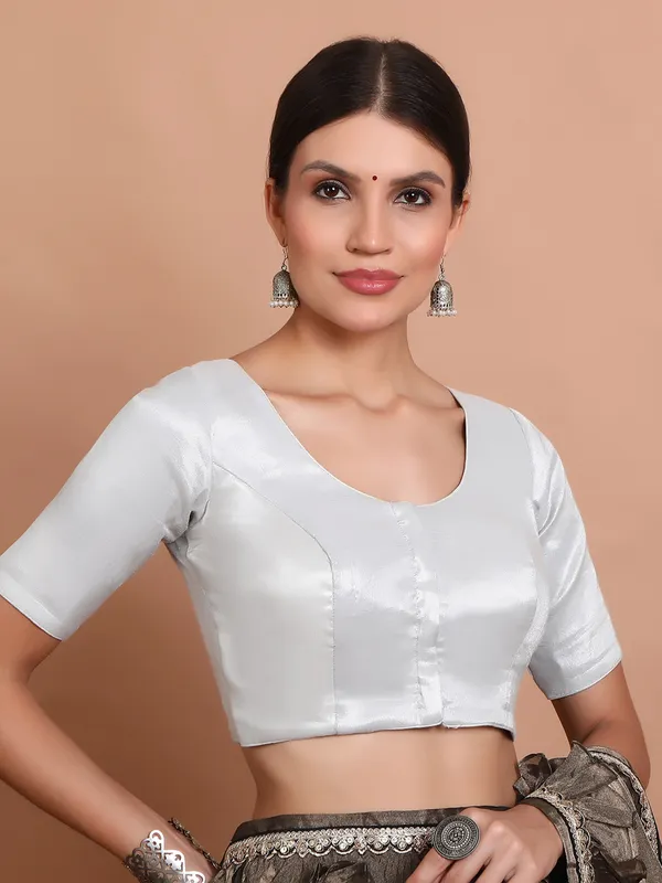 Silver tissue silk round neck ready made blouse