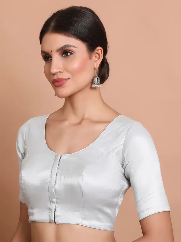 Silver tissue silk round neck ready made blouse