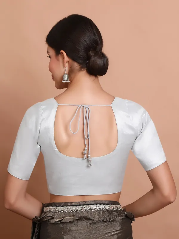 Silver tissue silk round neck ready made blouse
