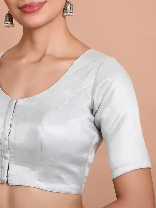 Silver tissue silk round neck ready made blouse