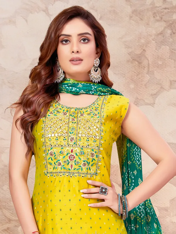 Simple lime yellow silk salwar suit
