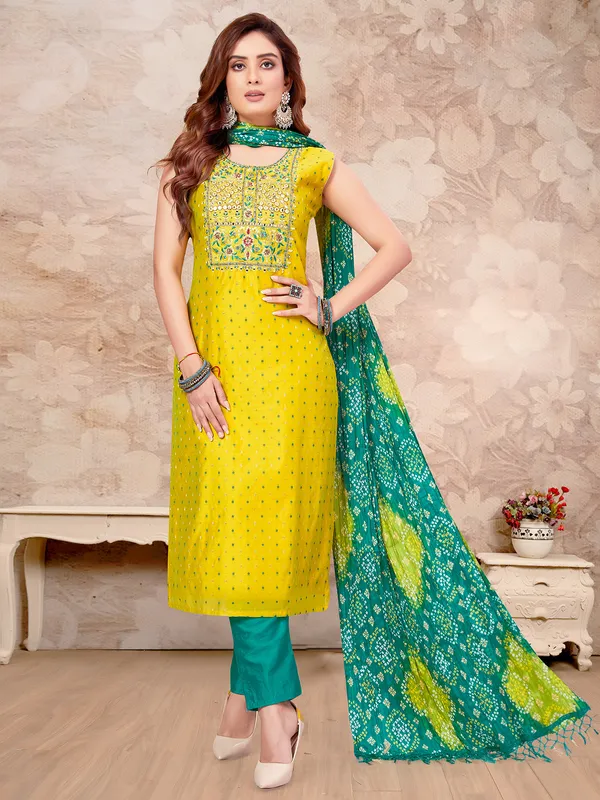 Simple lime yellow silk salwar suit