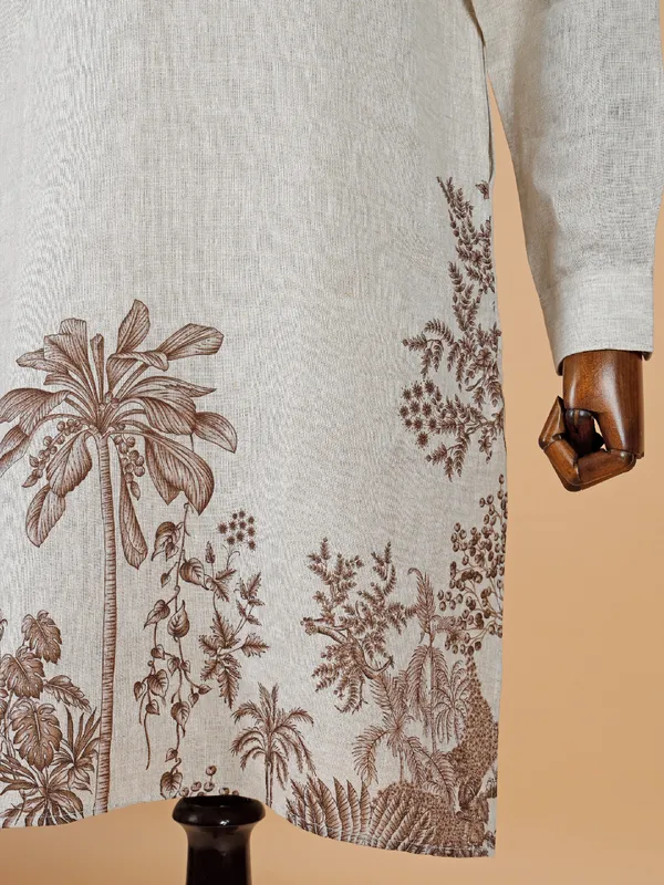 Simplistic off white cotton printed kurta for men