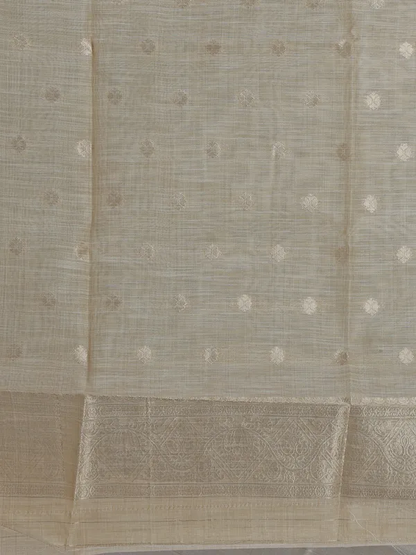 Sky blue and beige cotton silk saree for festive wear