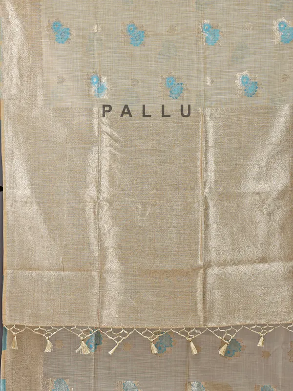 Sky blue and beige cotton silk saree for festive wear