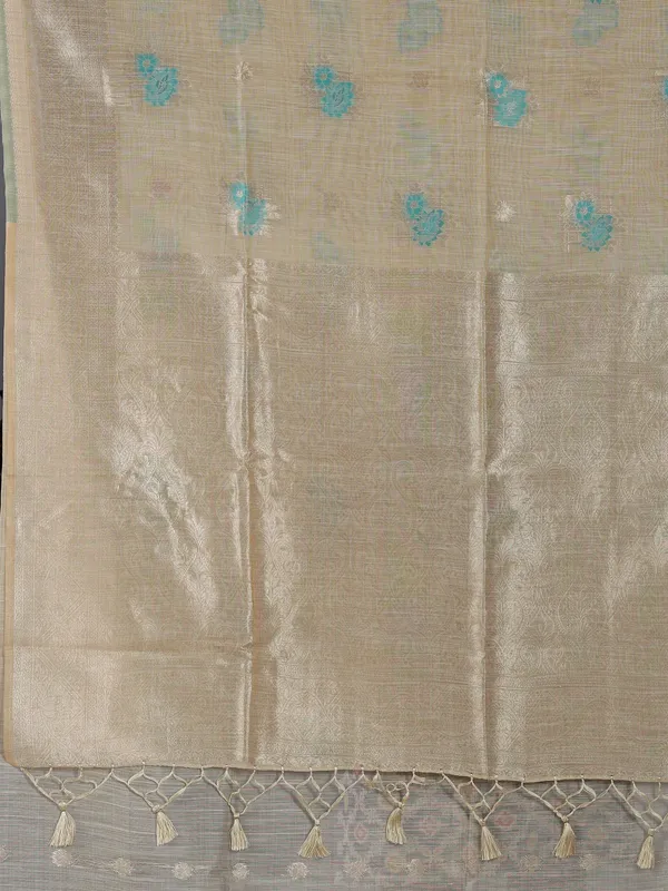 Sky blue and beige cotton silk saree for women with unstitched blouse