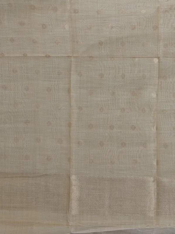 Sky blue and beige cotton silk saree for women with unstitched blouse
