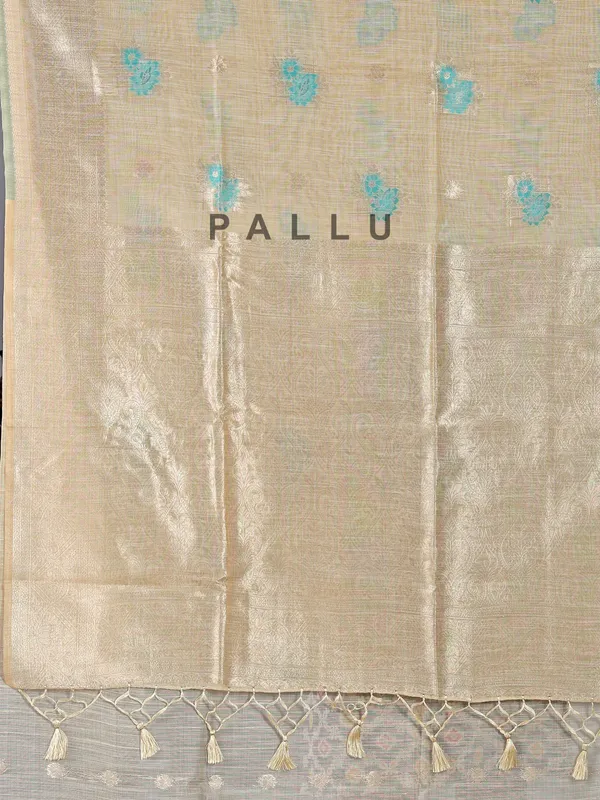Sky blue and beige cotton silk saree for women with unstitched blouse