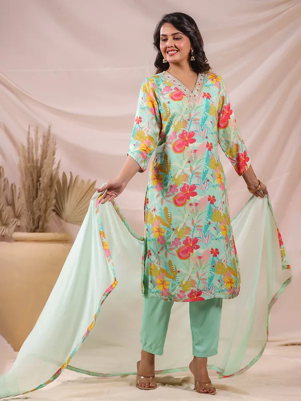 Sky blue breeze kurti set with dupatta