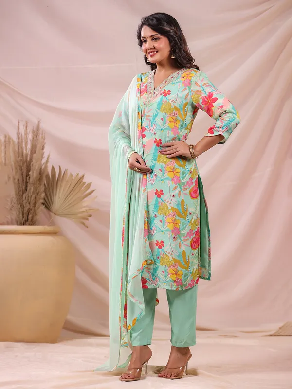 Sky blue breeze kurti set with dupatta