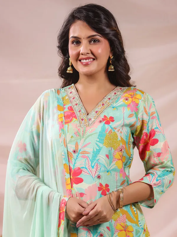 Sky blue breeze kurti set with dupatta
