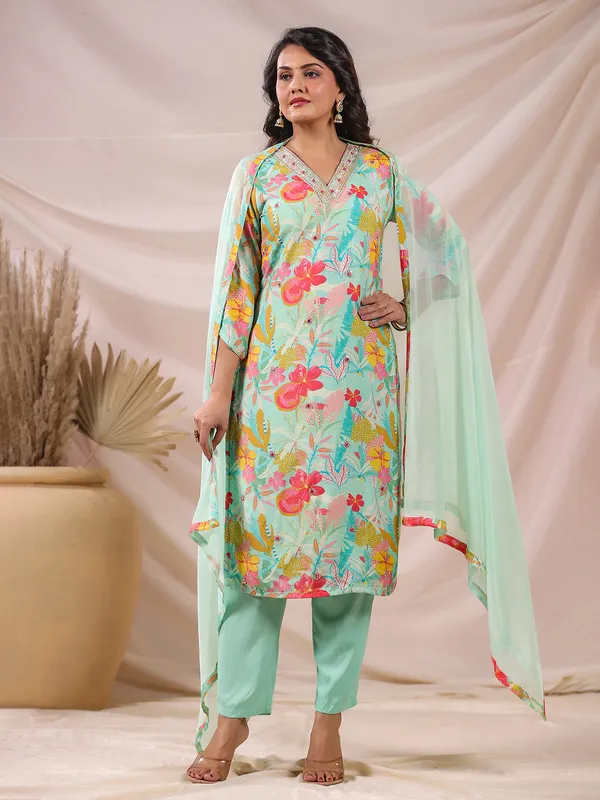 Sky blue breeze kurti set with dupatta
