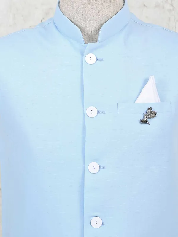 Sky blue color solid cotton silk waistcoat