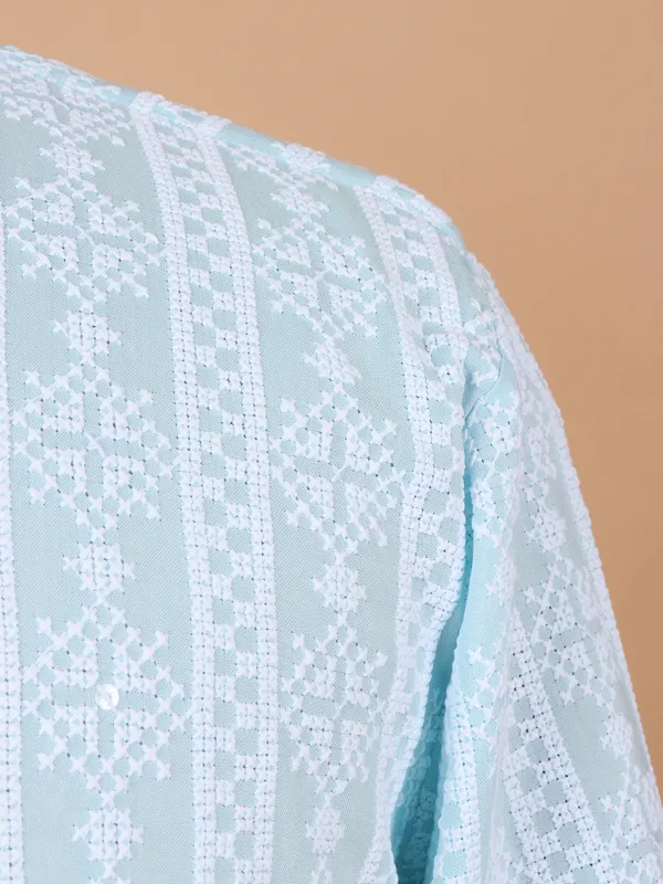 Sky blue cotton kurta suit for men