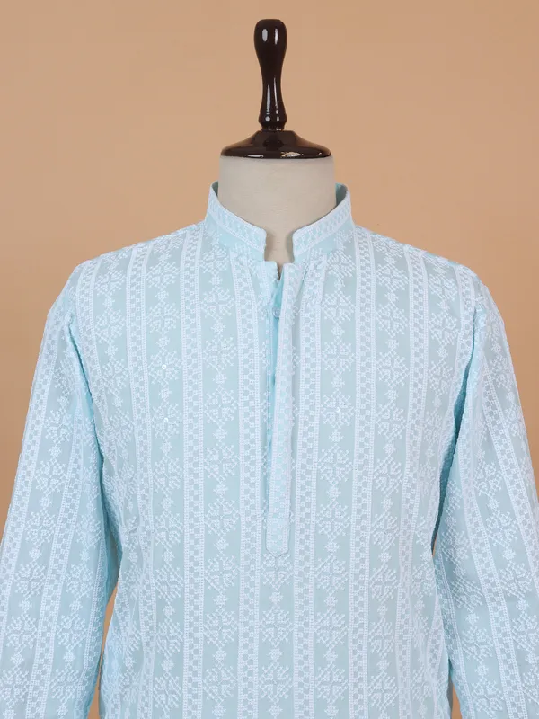 Sky blue cotton kurta suit for men