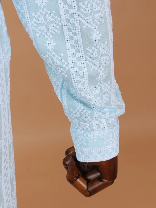 Sky blue cotton kurta suit for men