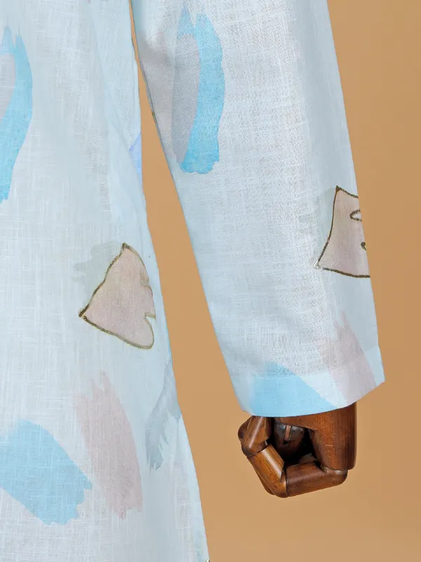 Sky blue cotton kurta suit in print