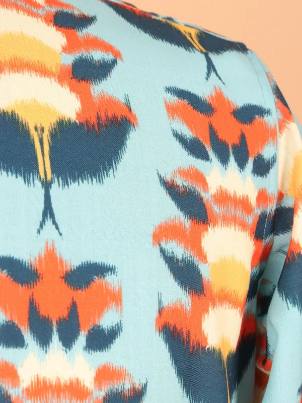 Sky blue cotton kurta with beautiful print for men