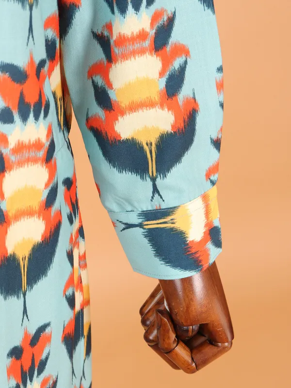 Sky blue cotton kurta with beautiful print for men