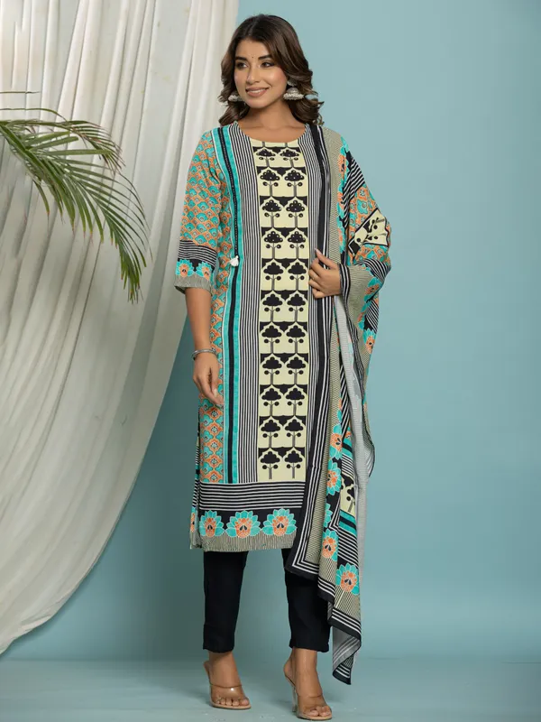 Sky blue cotton kurti set with prints