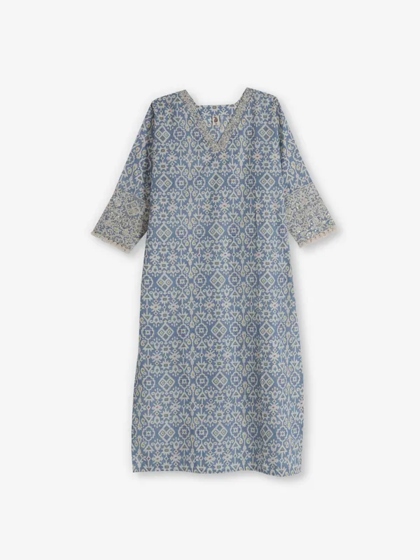 Sky blue cotton kurti with sequins work