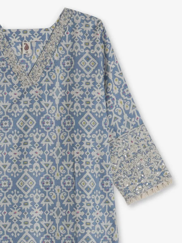 Sky blue cotton kurti with sequins work