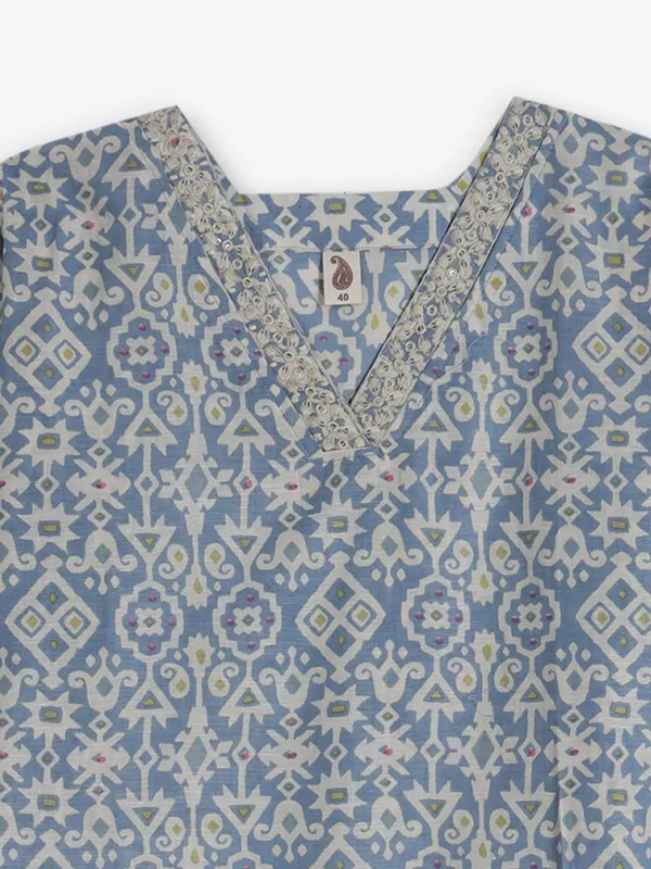 Sky blue cotton kurti with sequins work