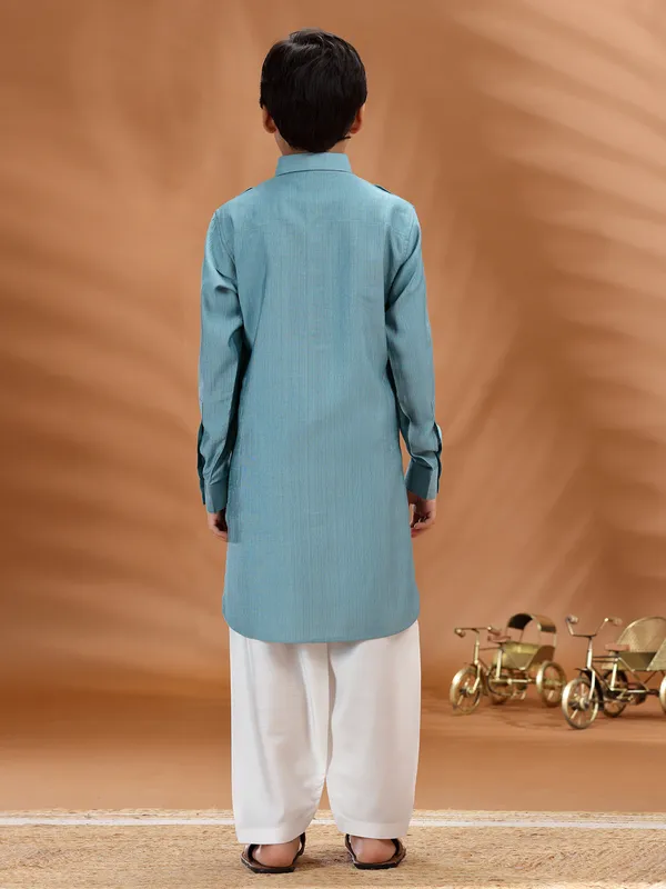 Sky blue cotton pathani kurta set for boys