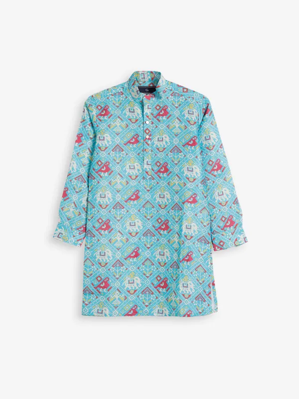 Sky blue cotton patola printed kurta