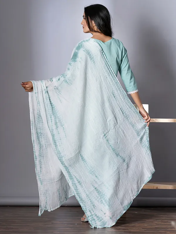 Sky blue embroidery cotton kurti set with dupatta