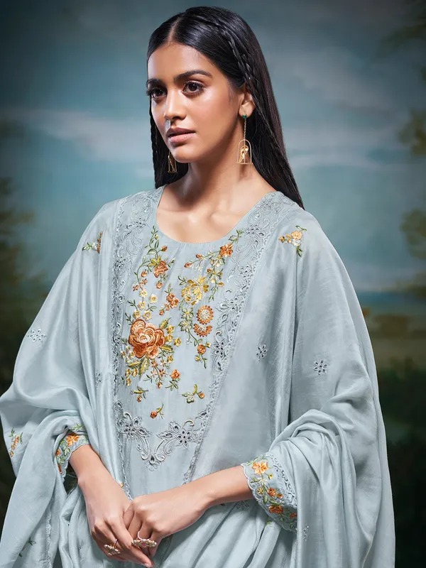 Sky blue festival wear silk palazzo suit