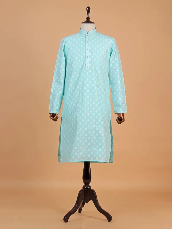 Sky blue festive wear kurta suit for men