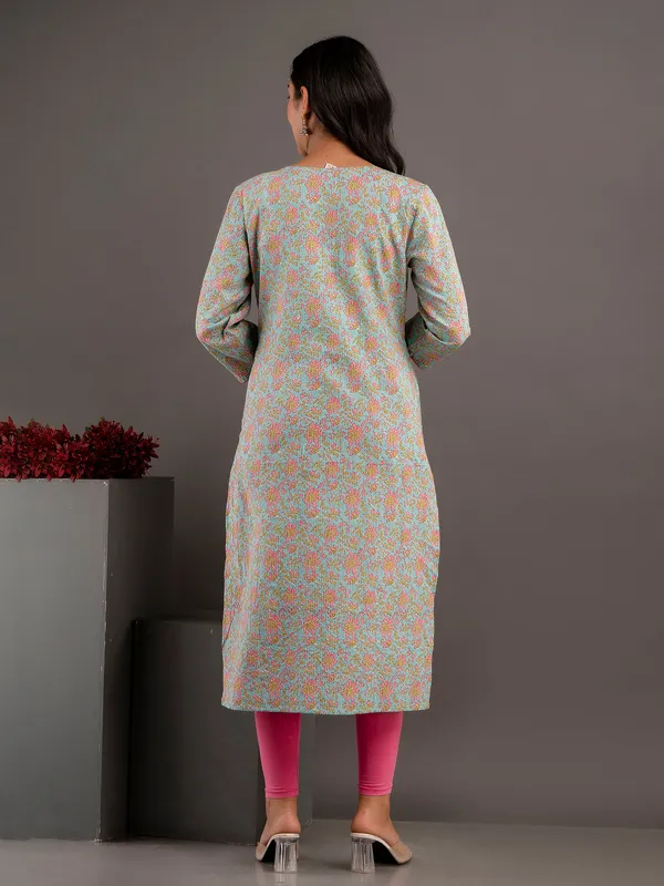 Sky blue floral printed kurti