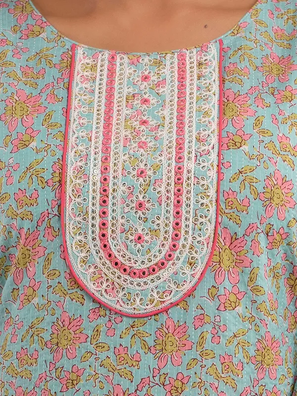 Sky blue floral printed kurti