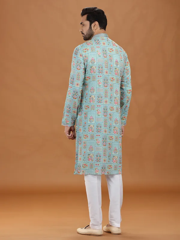 Sky blue georgette embroidered kurta suit style