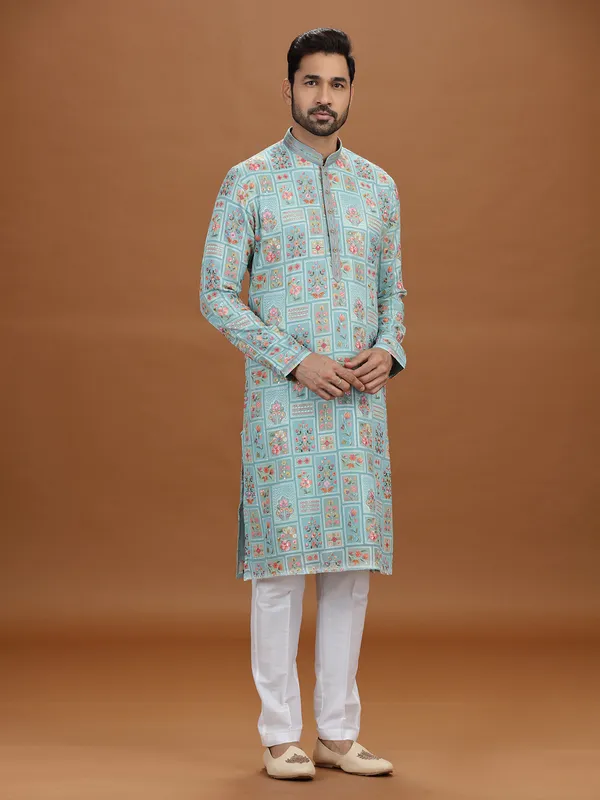Sky blue georgette embroidered kurta suit style