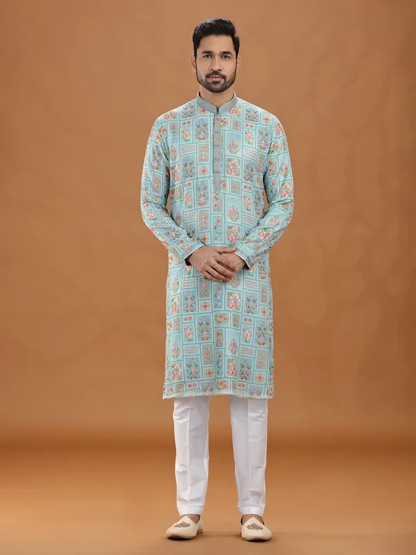 Sky blue georgette embroidered kurta suit style