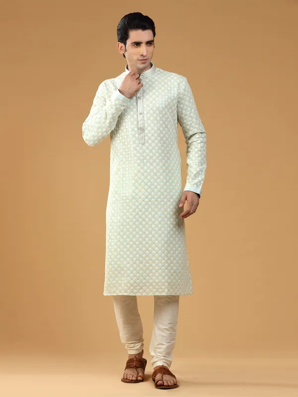 Sky blue georgette embroidery  Men Kurta pajama