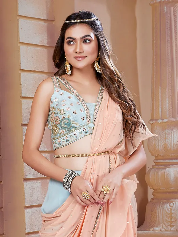 Sky blue georgette palazzo suit for wedding