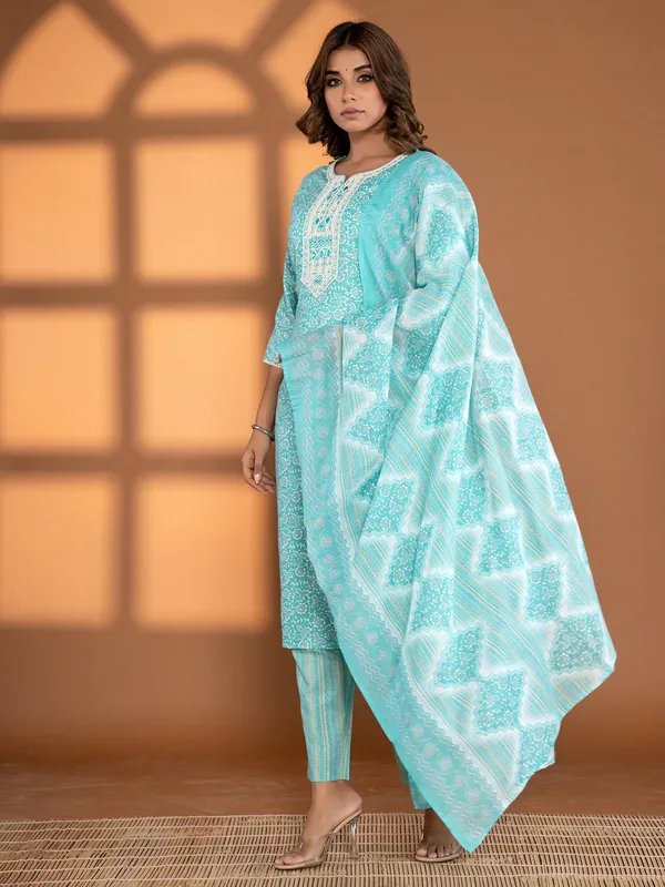 Sky blue georgette printed kurti set for festive