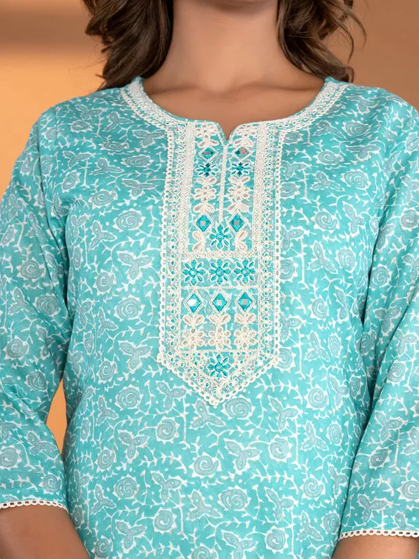 Sky blue georgette printed kurti set for festive
