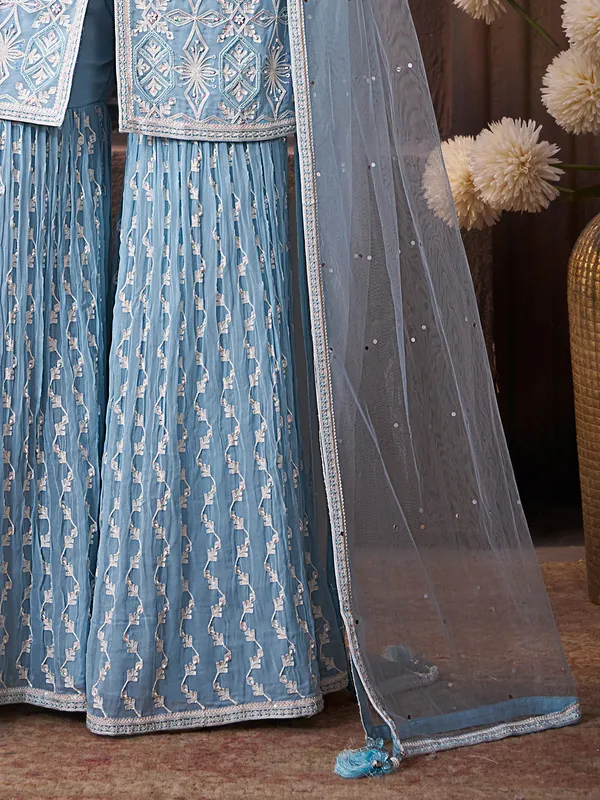 Sky blue georgette sharara suit for women wedding wear
