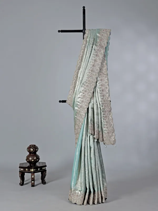 Sky blue heavy kanjivaram silk saree