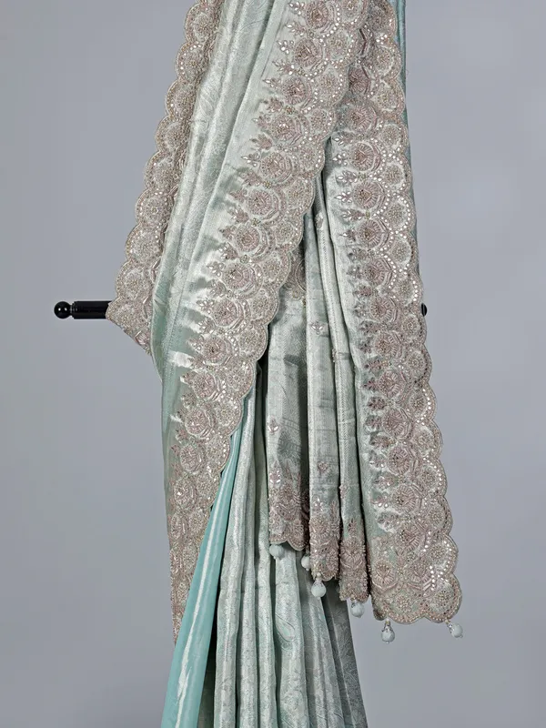 Sky blue heavy kanjivaram silk saree