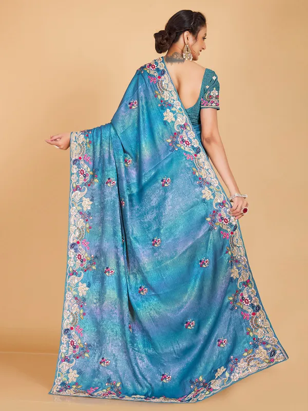 Sky blue hue silk saree for wedding