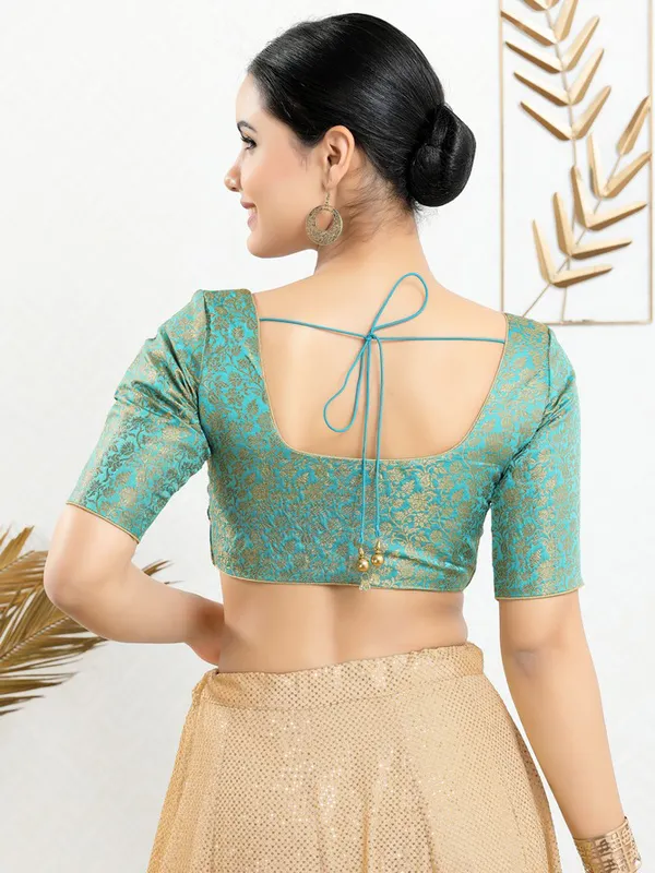 Sky blue jacquard ready made blouse