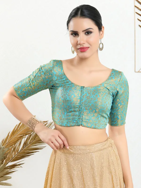 Sky blue jacquard ready made blouse